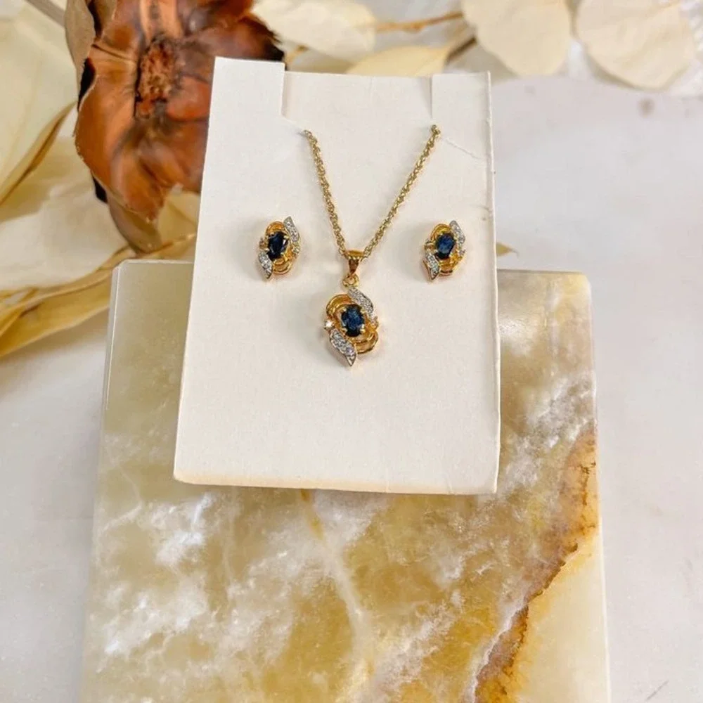 Dark Blue‎ and Clear Stone Necklace and earring set